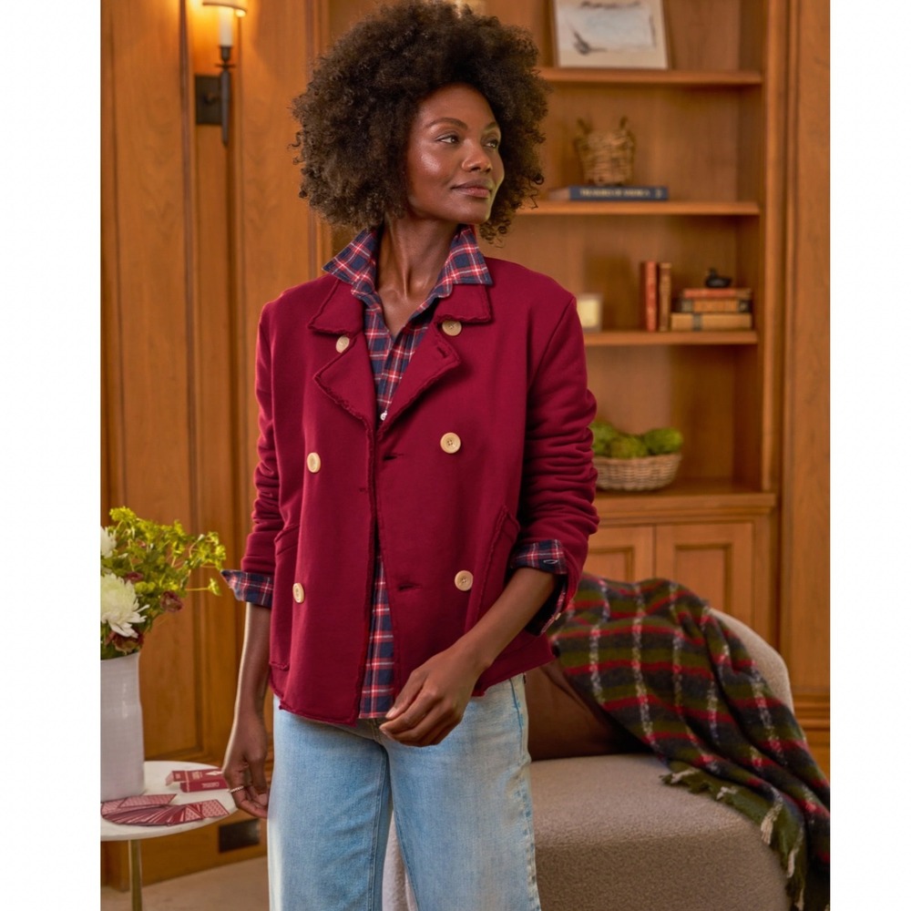 Frank & Eileen Mini Belfast Jacket Size Medium Triple Terry Garnet Red